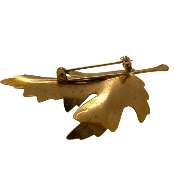 MAPLE LEAF Forest Green Fall Gold Lapel Brooch Pin Retro Vintage Classic - Picture 5 of 8